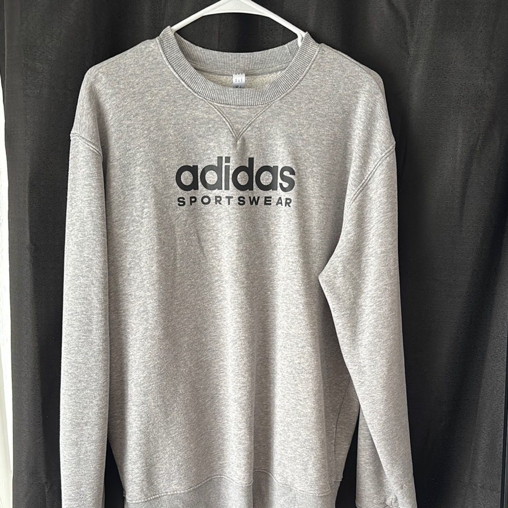 Adidas Gray Crewneck Sweatshirt with Ribbed Cuffs
